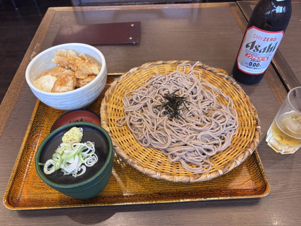 とり天と蕎麦とノンアルコールビール